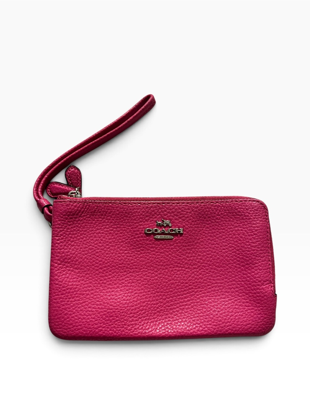 Coach Double Corner Zip Pink Pebbled Leather Wristlet